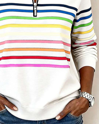 Tereza – Barevný svetr s elegantním polo-zipem pro každodenní styl