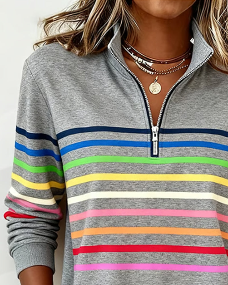 Tereza – Barevný svetr s elegantním polo-zipem pro každodenní styl