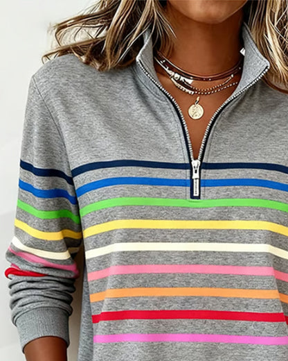 Tereza – Barevný svetr s elegantním polo-zipem pro každodenní styl