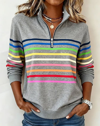 Tereza – Barevný svetr s elegantním polo-zipem pro každodenní styl