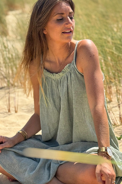 Bohdana – khaki bavlněné šaty s volány