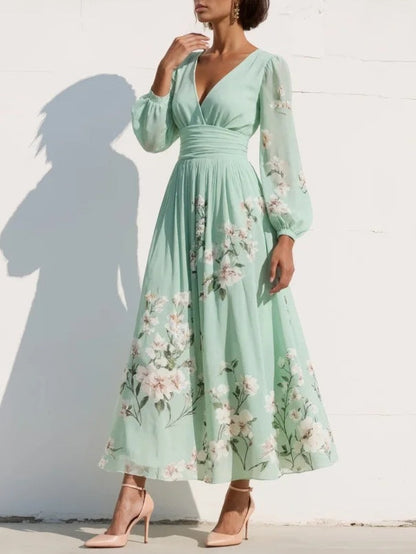 Klára – Elegantní šifonové midi šaty s květinovou výšivkou