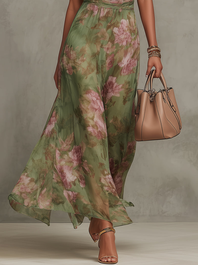 Livia | Elegantní květinové maxi šaty s halter výstřihem