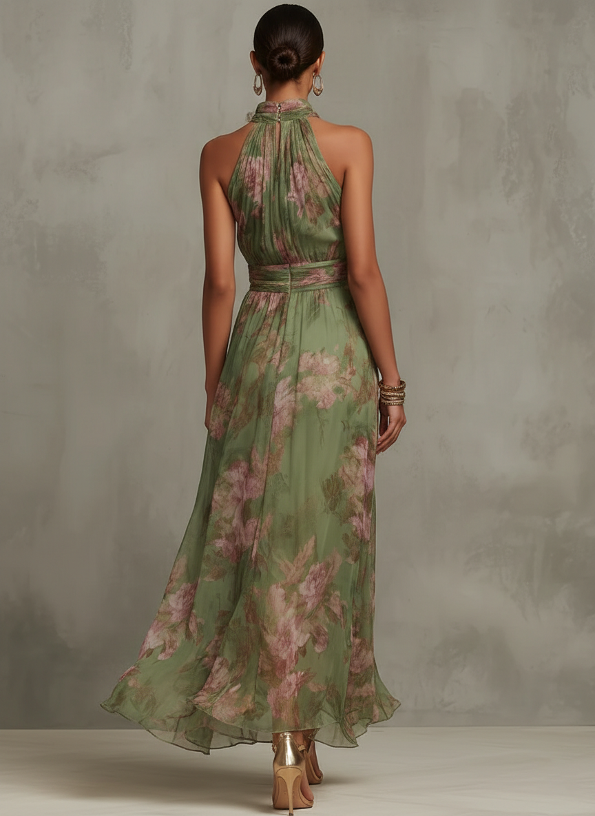 Livia | Elegantní květinové maxi šaty s halter výstřihem