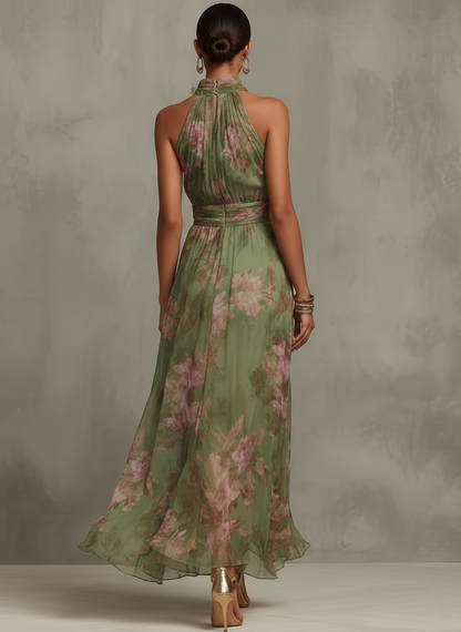 Livia | Elegantní květinové maxi šaty s halter výstřihem