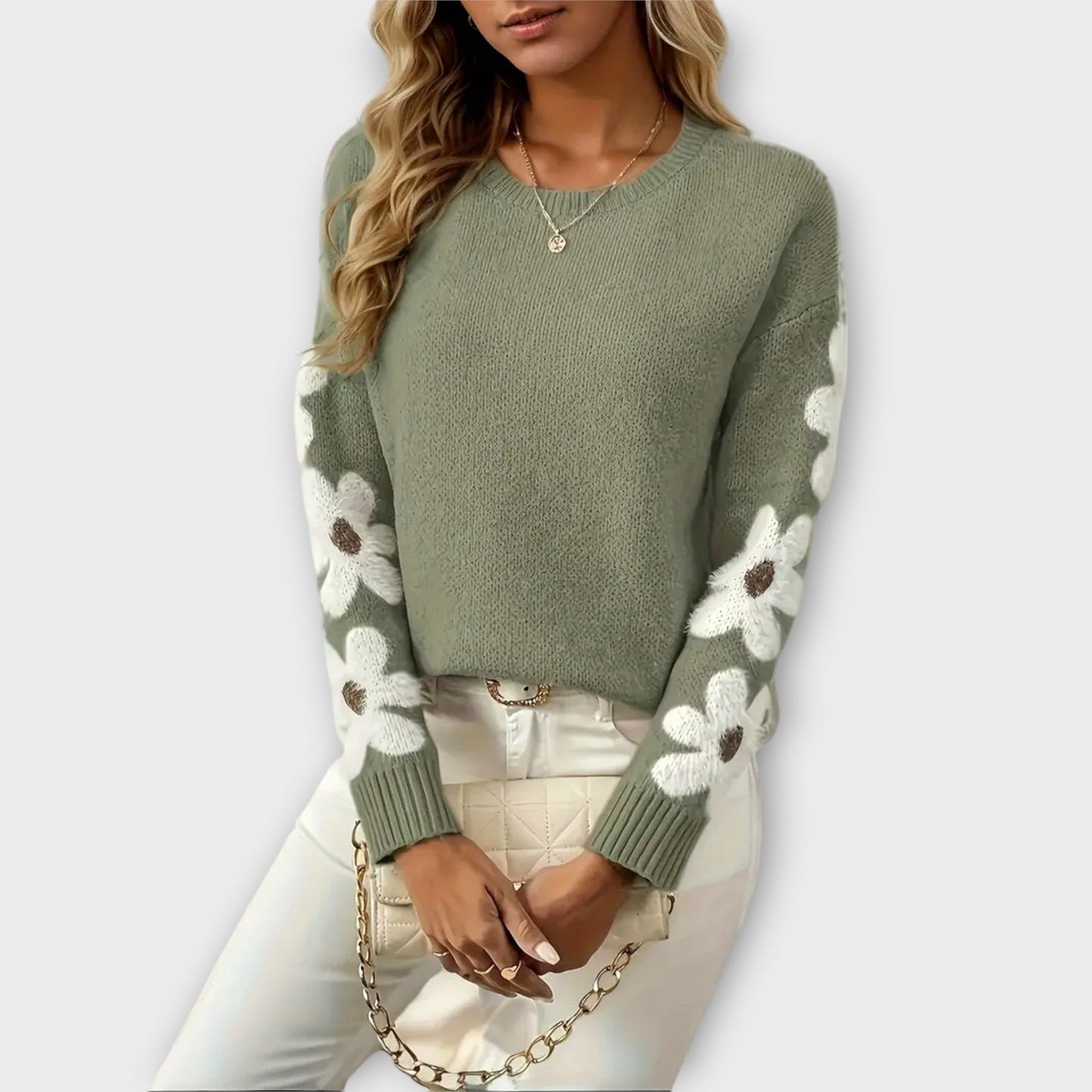 Silke - Měkký pletený svetr s květinovým designem