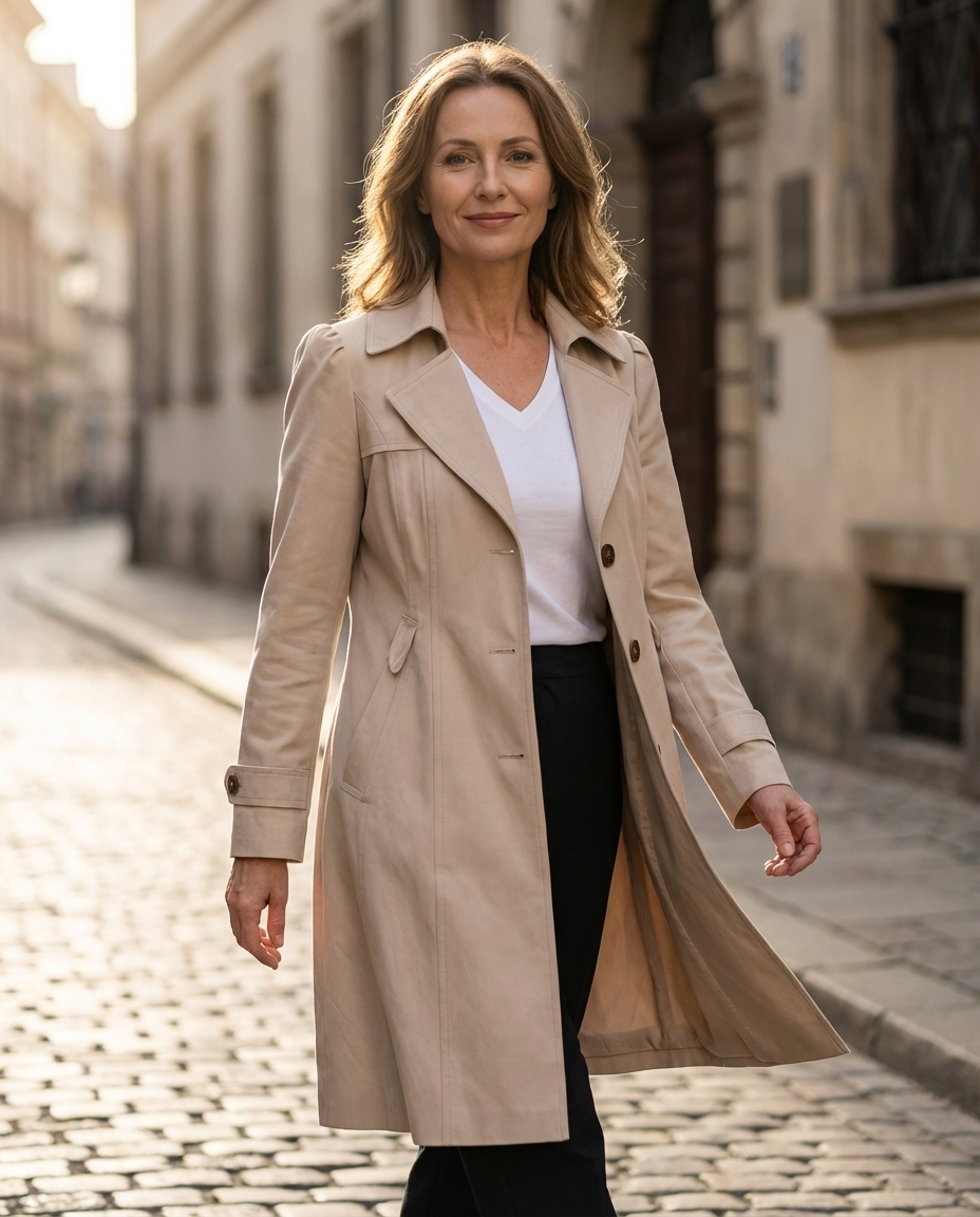 Zuzana – Elegantní nadčasový trenčkot se strukturovaným střihem