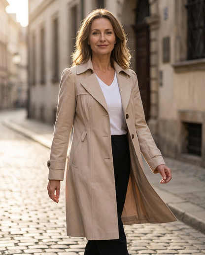 Zuzana – Elegantní nadčasový trenčkot se strukturovaným střihem